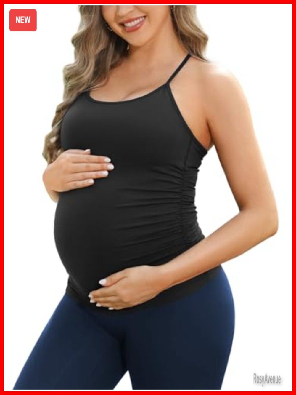 Maternity Tank Top Built in Bra Seamless Ruched Pregnancy Yoga Workout